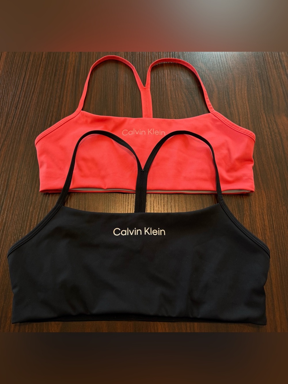 Size M Set of Two Calvin Klein Black and Hot Pink Racerback Sports Bras
